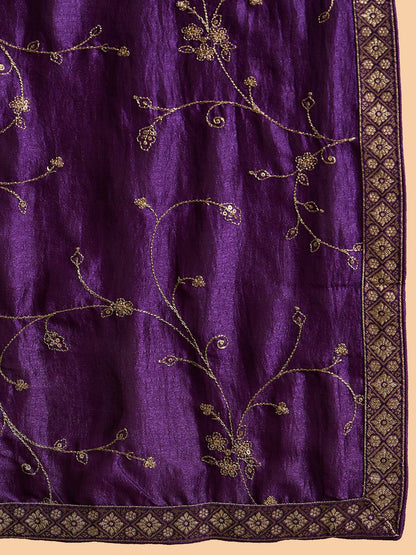 Dhiyona IE Floral Embroidered Sequinned Straight Kurta with Trousers & Dupatta