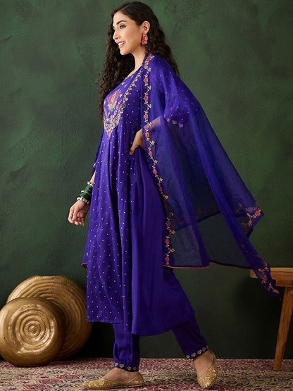 Dhiyona SN Women's Floral Embroidered A Line Kurta & Trouser With Dupatta
