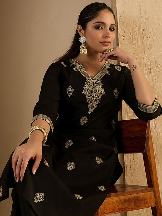 Dhiyona IE Women's Women Ethnic Motifs Embroidered Regular Thread Work Kurta with Trousers
