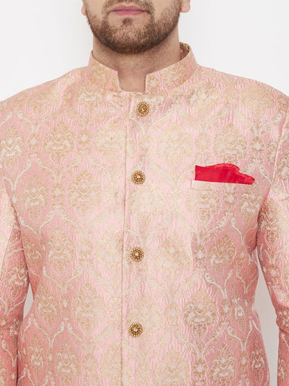 Men's Pink Silk Blend Straight Sherwani Set