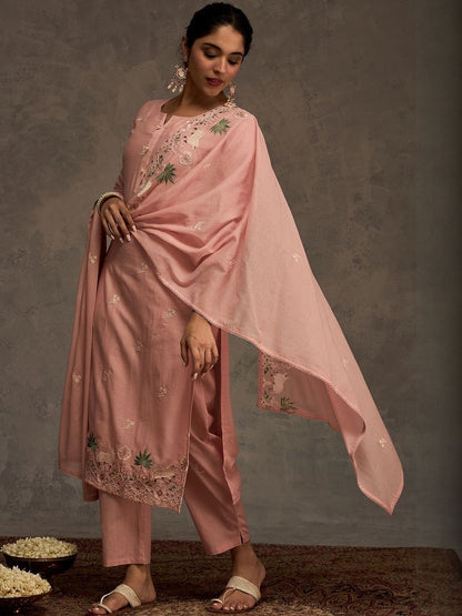 Women Ethnic Motifs Thread Work Pure Cotton Kurta & Salwar With Dupatta