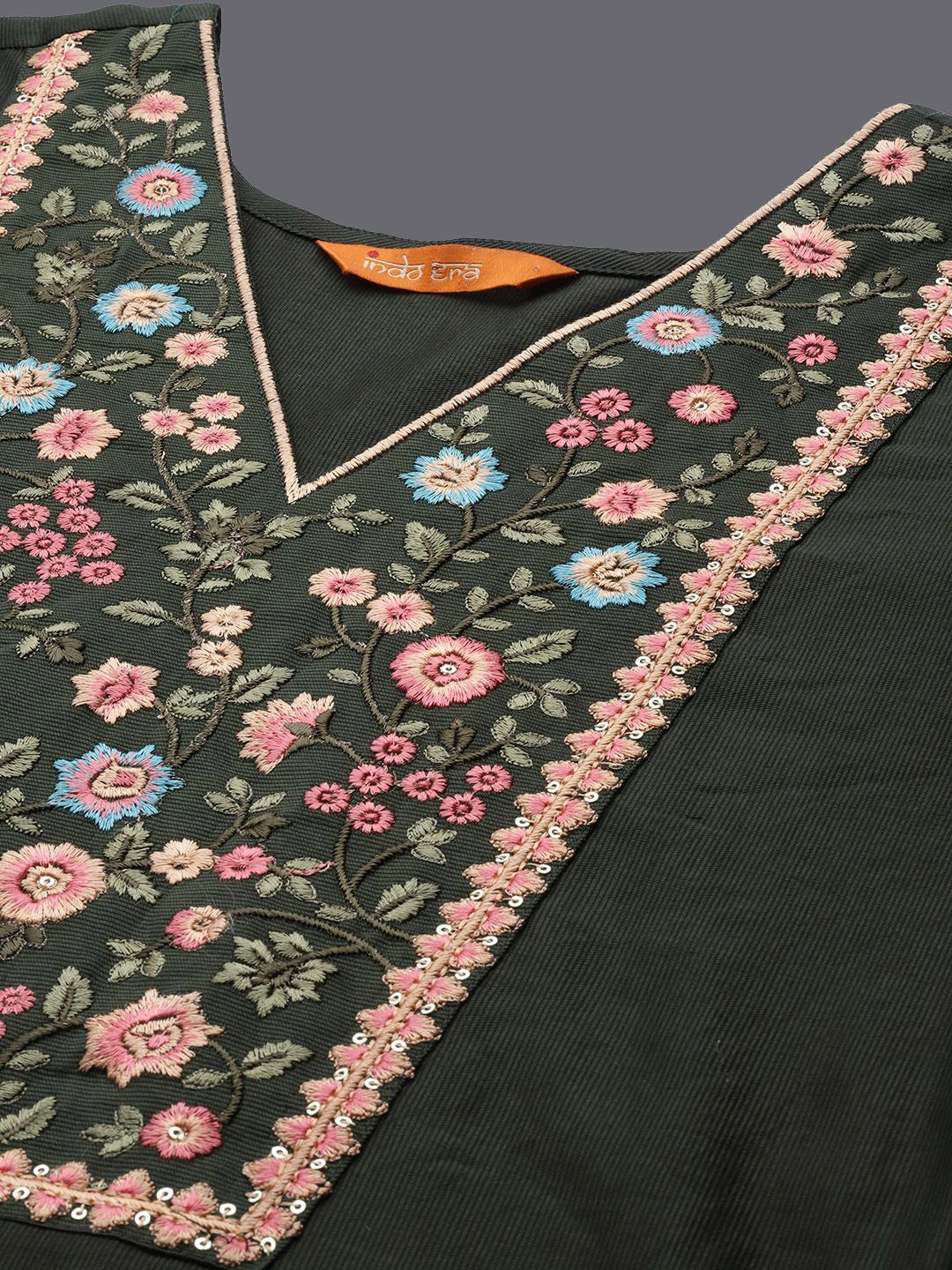 Dhiyona IE Floral Embroidered Thread Work Liva Kurta with Palazzo