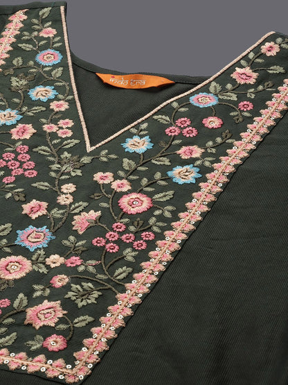 Dhiyona IE Floral Embroidered Thread Work Liva Kurta with Palazzo