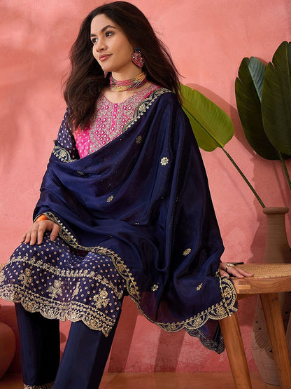 Dhiyona SN Women's Bandhani Printed with Embroidered Kurta With Trousers & Dupatta