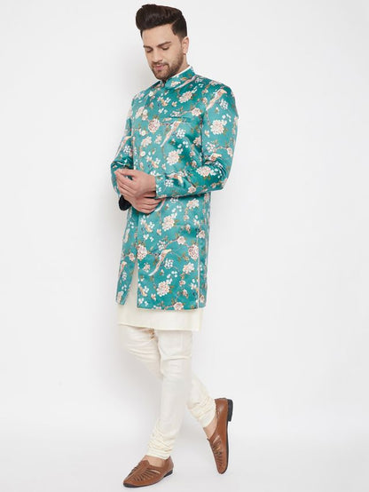 Men's Cream Silk Blend Straight Sherwani Set