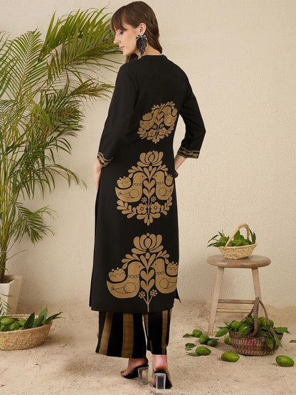 Ethnic Motifs Printed Mandarin Collar A-Line Kurta With Palazzos