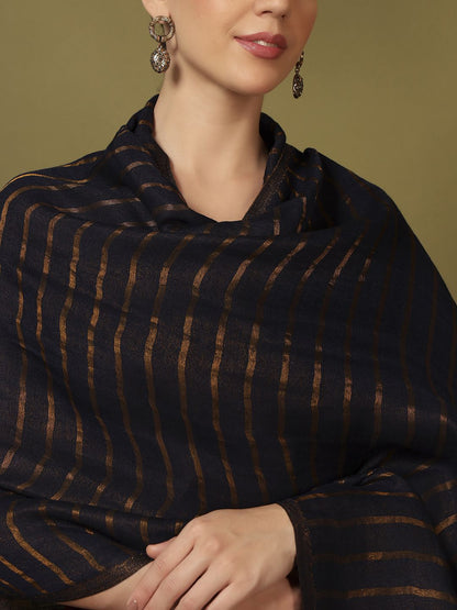 Dhiyona PA Striped Woven Design Reversible Sunehri Shawl