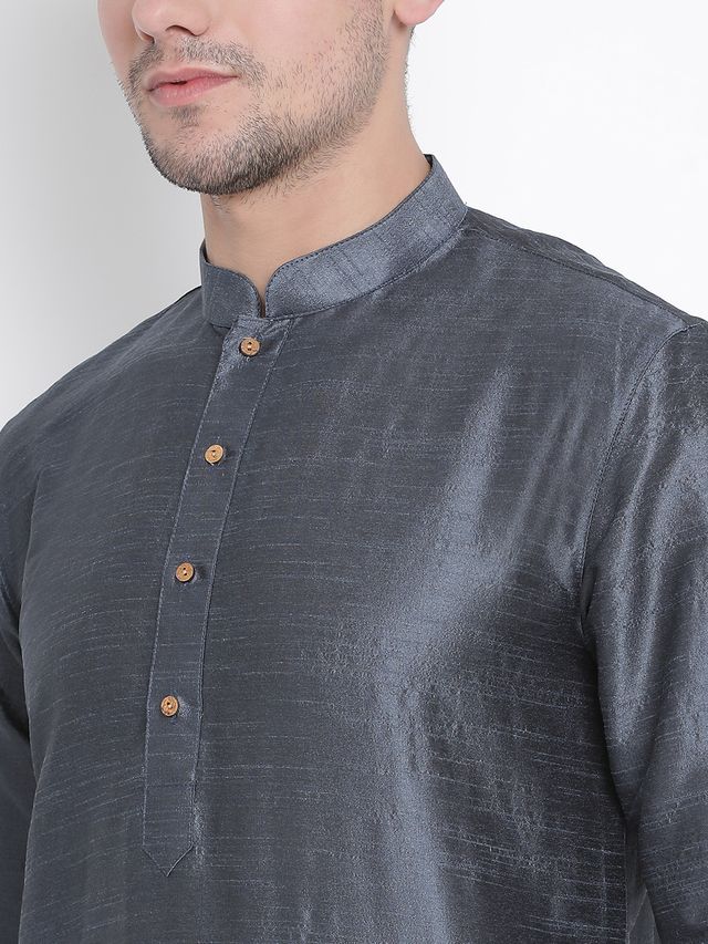 Men's Grey Silk Blend Straight Kurta Pyjama Set