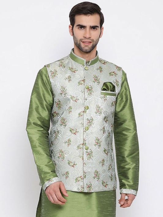 Men's Grey Cotton Silk Straight Nehru Jacket