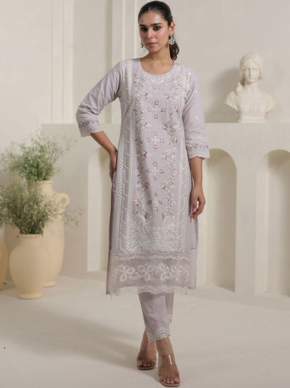 Women Floral Embroidered Cotton Kurta with Trousers & Dupatta