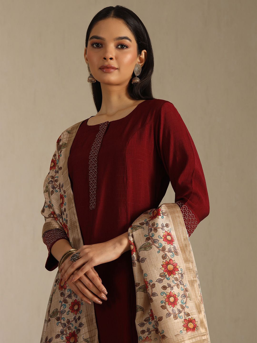 Dhiyona SO Women's Women Woven Design Regular A-Line Kurta with Trousers & Dupatta
