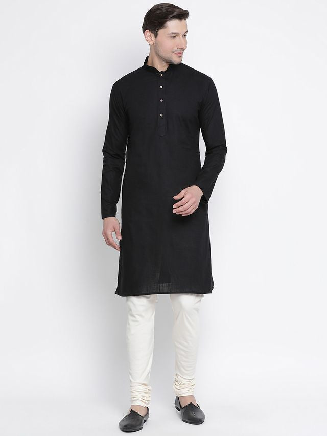 Men's Black Cotton Linen Straight Kurta Pyjama Set