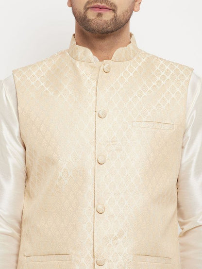 Men's Cream Silk Blend Straight Nehru Jacket