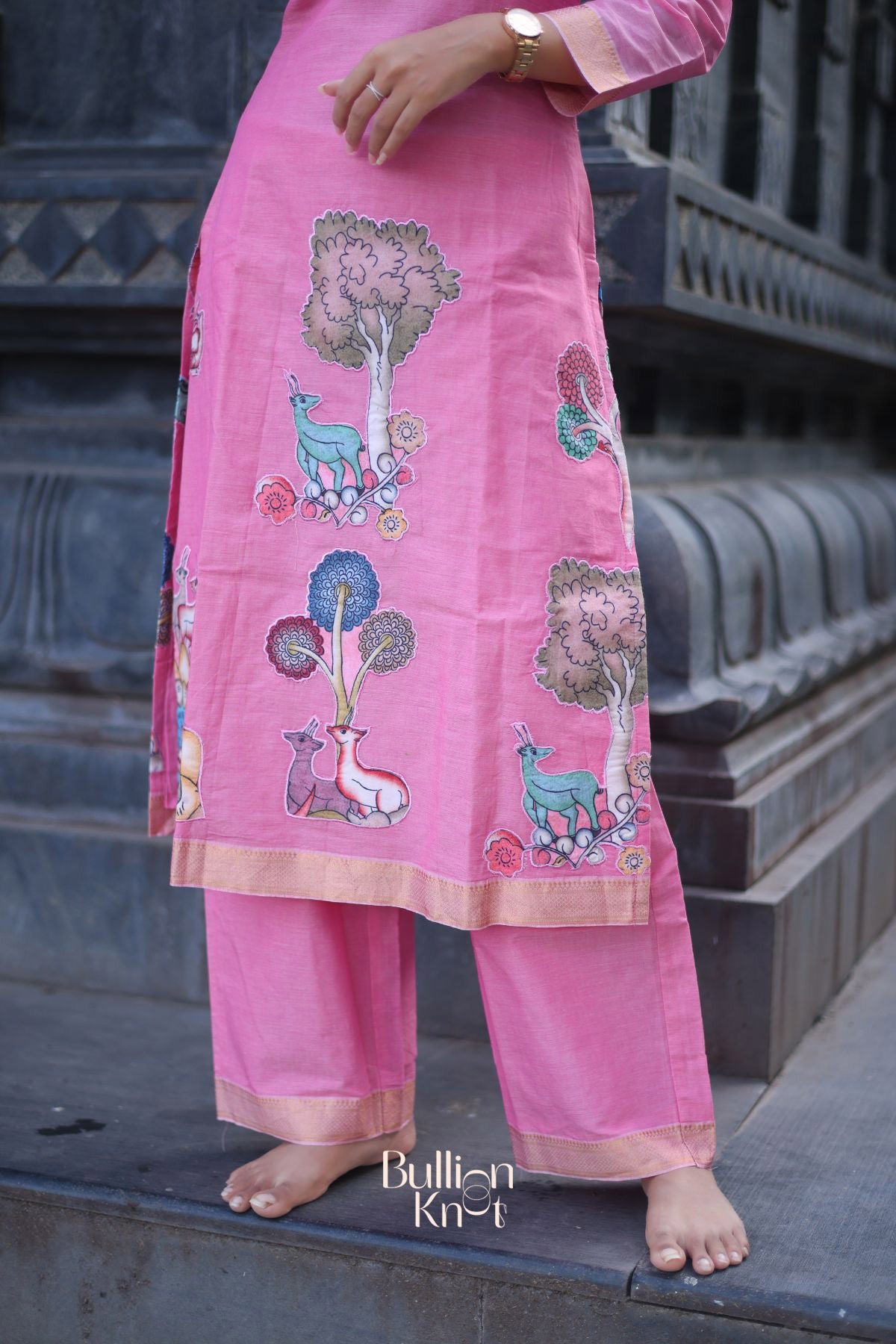 Dhiyona BN Chhaavi Handloom Pink Nature-Patchwork Kurta Set