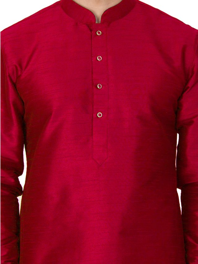 Men's Maroon Silk Blend Pathani Kurta and Dhoti Set