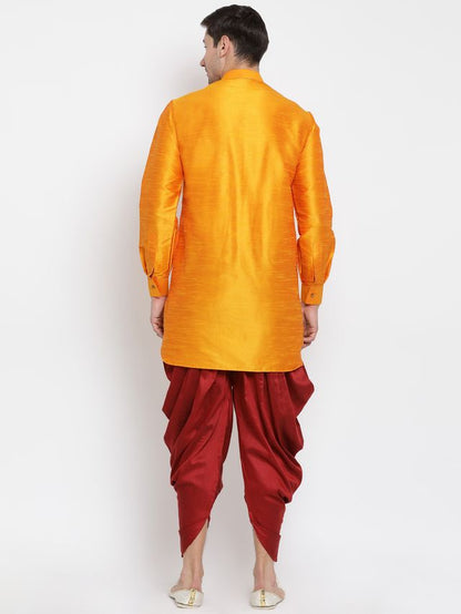 Men's Orange Silk Blend Pathani Kurta and Dhoti Set
