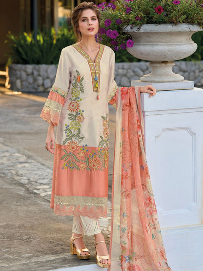 Dhiyona IE Women's Floral Embroidered Mirror Work Kurta with Trousers & Dupatta