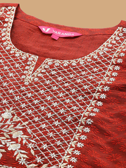 Dhiyona VA Women's Ethnic Motifs Embroidered Regular Gotta Patti Kurta with Trousers & With Dupatta