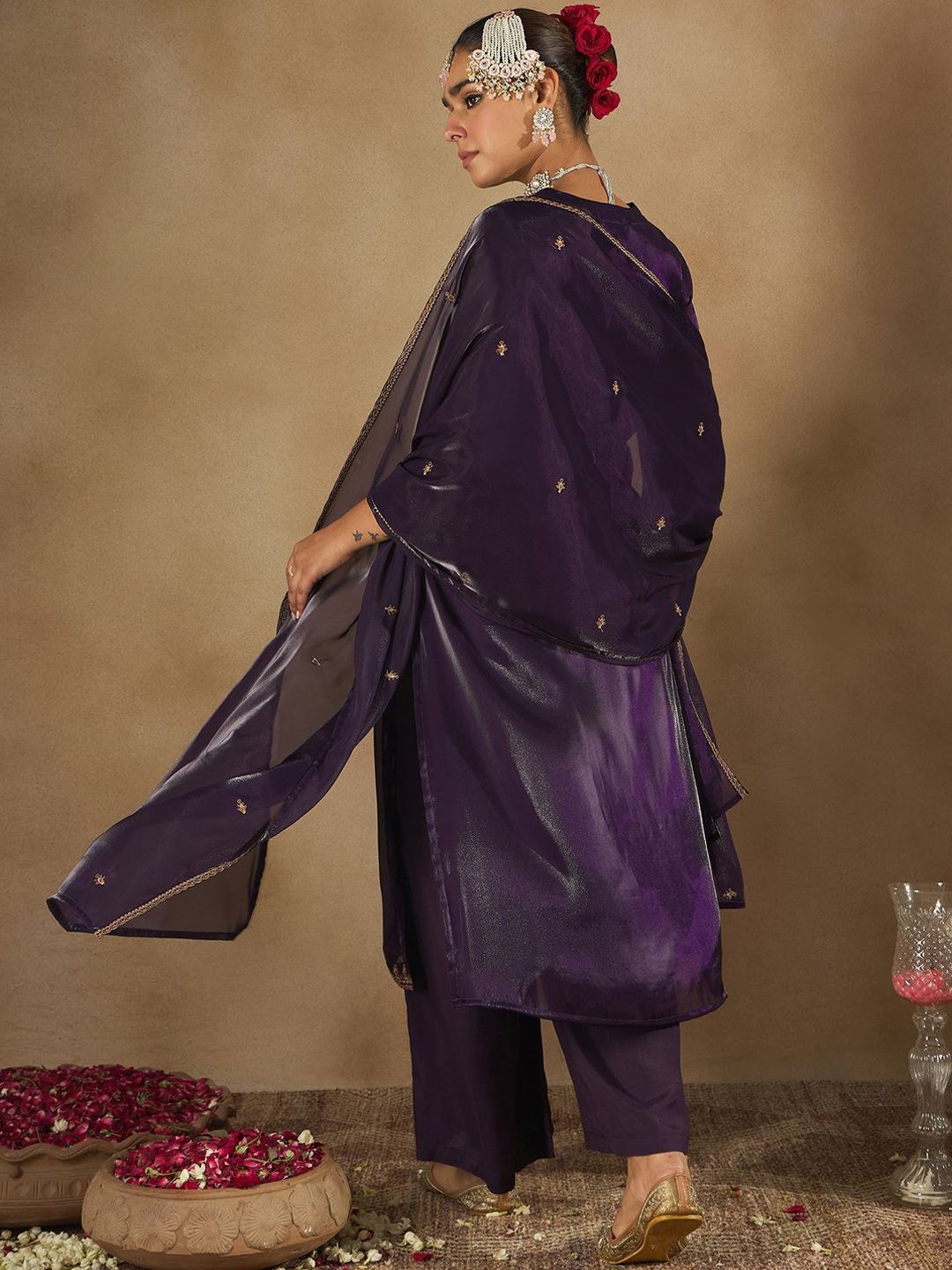 Women Ethnic Motifs Embroidered Regular Kurta with Trousers & With Dupatta