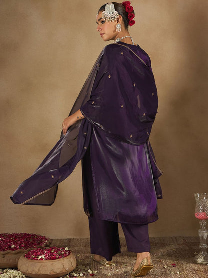 Women Ethnic Motifs Embroidered Regular Kurta with Trousers & With Dupatta