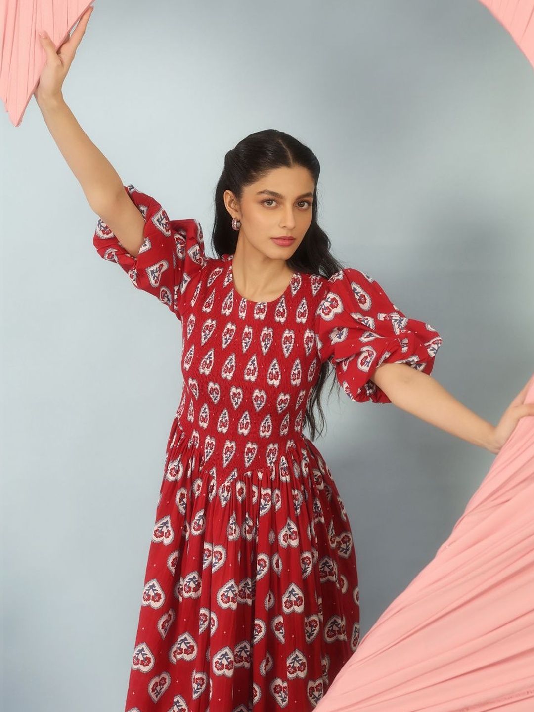 Dhiyona AY Women's Printed Cotton Fit & Flared Maxi Ethnic Dresses