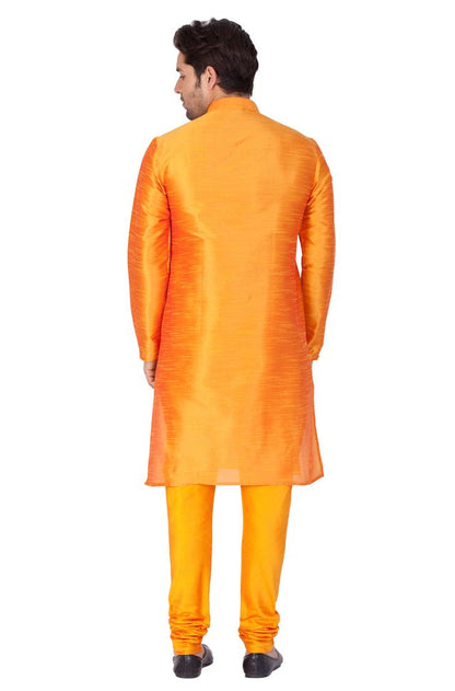 Men's Orange Silk Blend Straight Kurta Pyjama Set