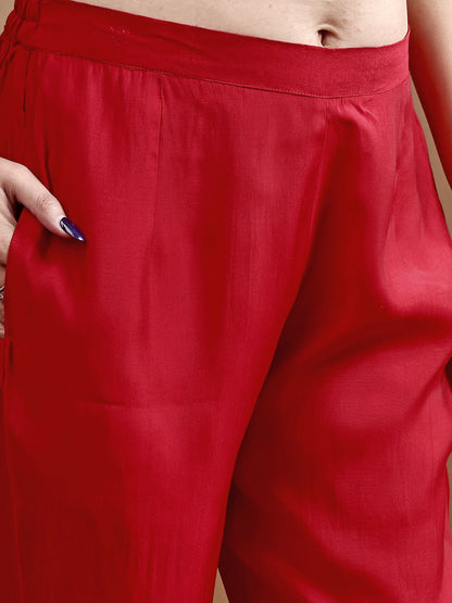 Dhiyona TI Women's Red Silk Blend Heavy Sequence Work Co Ord