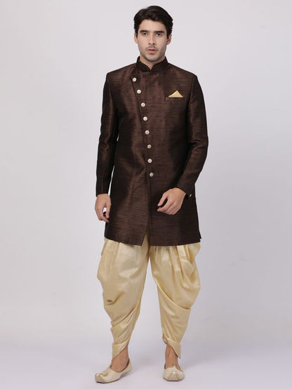 Men's Brown Silk Blend Straight Sherwani Set