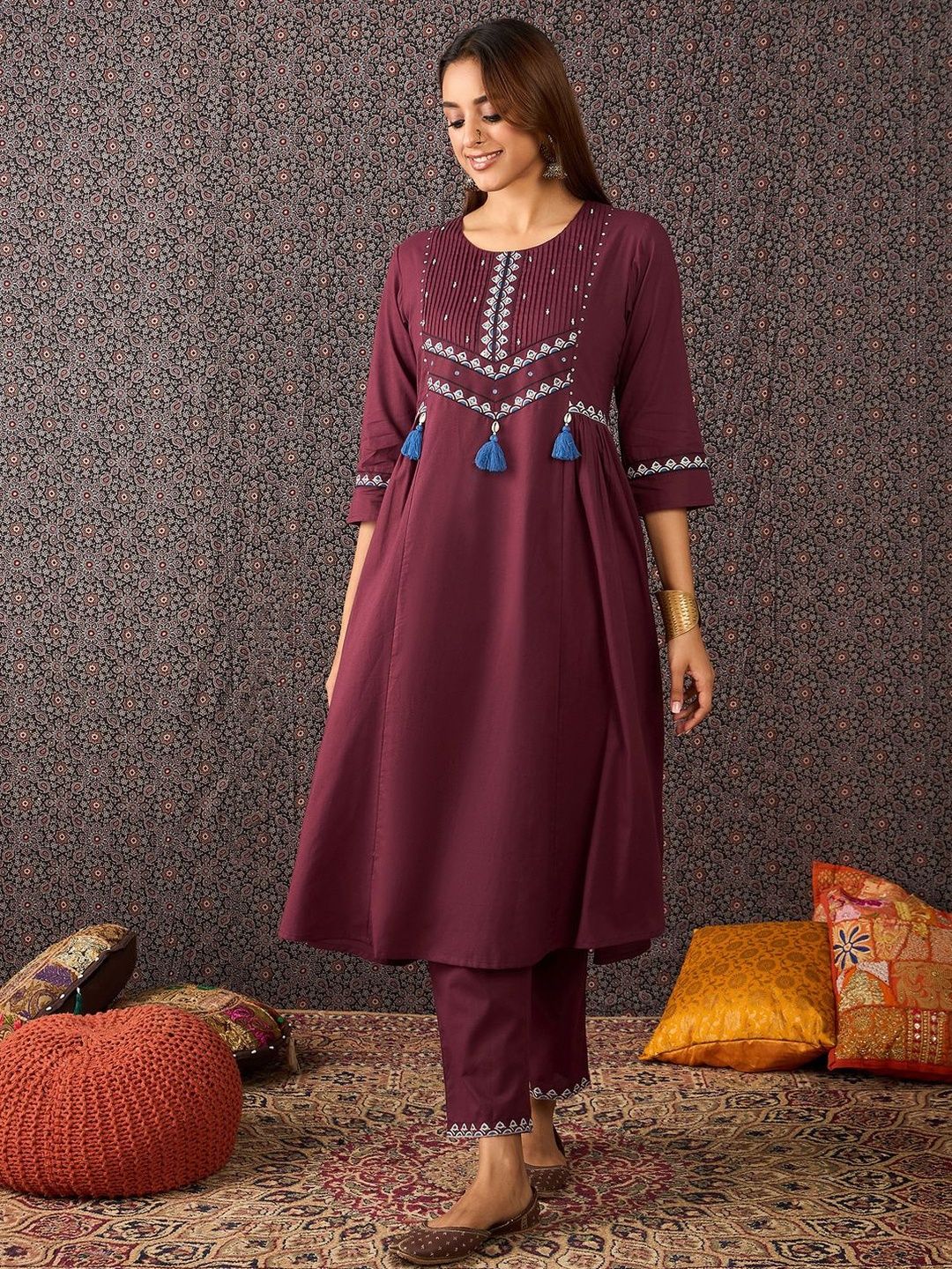 Women Ethnic Motifs Printed Cotton A-Line Kurta with Trousers & Dupatta