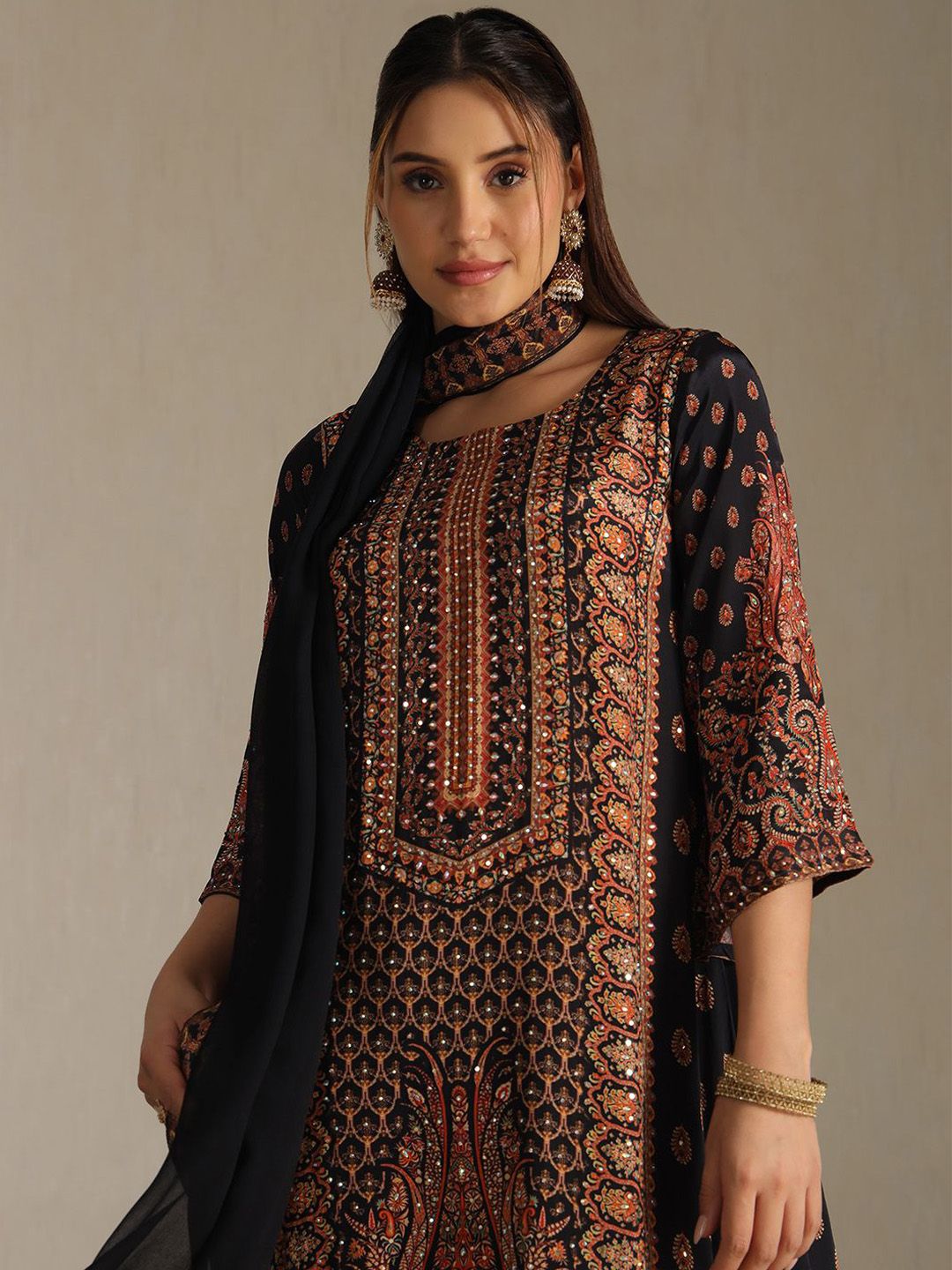Dhiyona SO Women's Women Ethnic Motifs Printed A-Line Kurta with Trousers & Dupatta