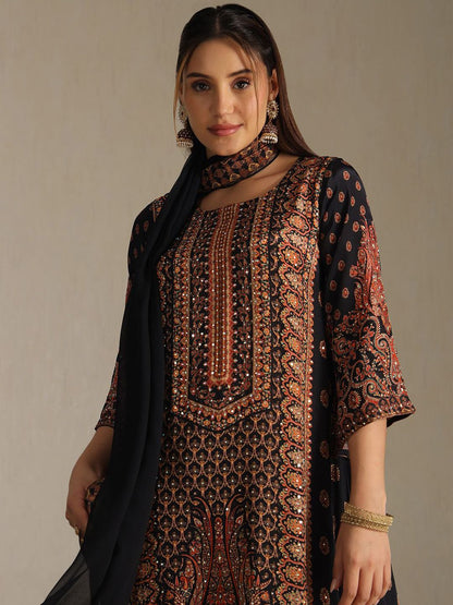 Dhiyona SO Women's Women Ethnic Motifs Printed A-Line Kurta with Trousers & Dupatta