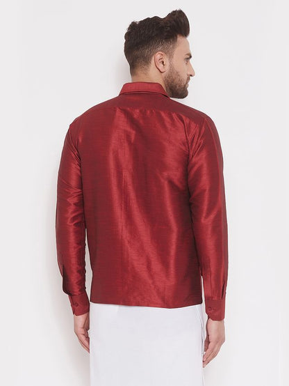 Men's Maroon Silk Blend Straight Ethnic Shirt