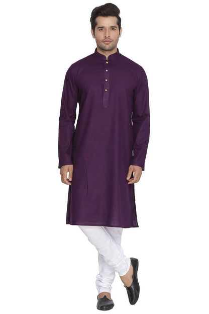 Men's Purple Cotton Linen Straight Kurta Pyjama Set