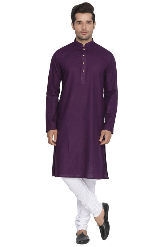 Men's Purple Cotton Linen Straight Kurta Pyjama Set