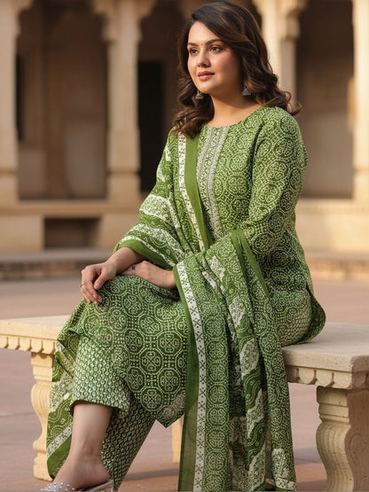 Women Ethnic Motifs Printed Regular Thread Work Pure Cotton Kurta with Trousers & With Dupatta