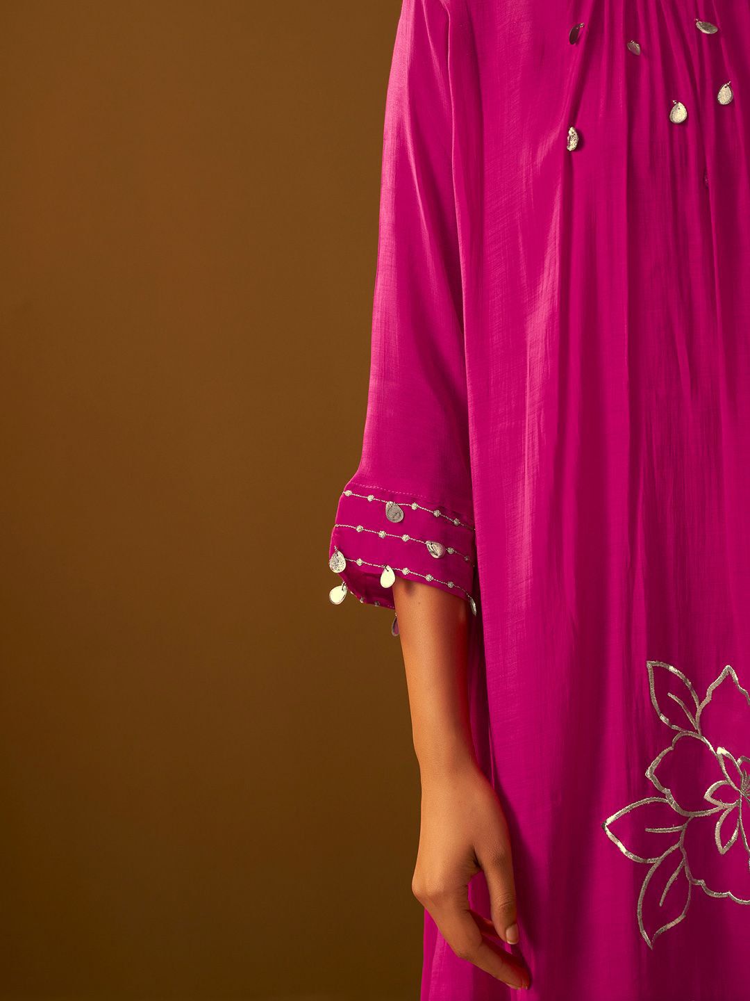 Floral Printed A-Line Mirror Work Kurta With Trouser