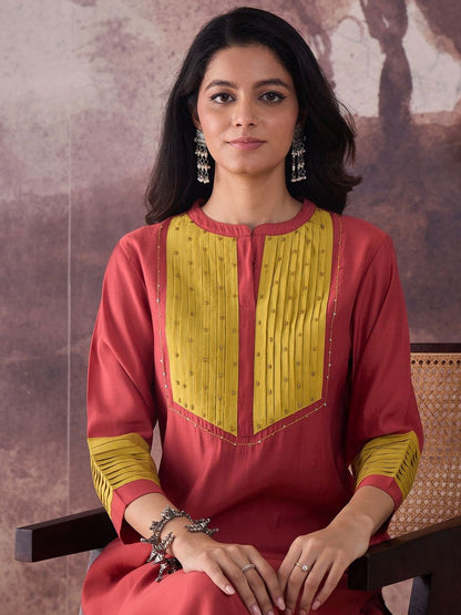 Self Design Round Neck Straight Kurta With Trouser