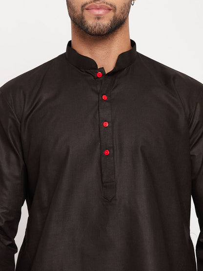 Men's Black Cotton Straight Kurta Pyjama Set