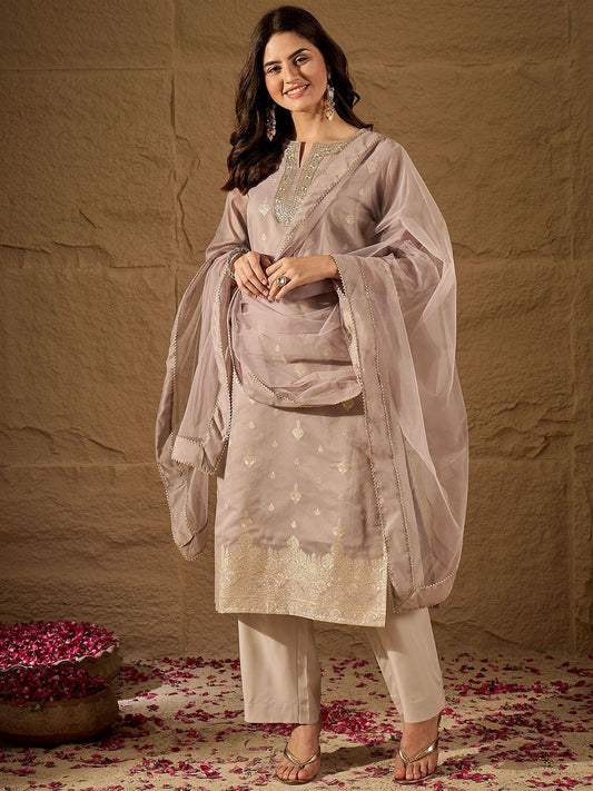 Dhiyona PD Women Women Embroidered Straight Kurta With Trousers & Dupatta