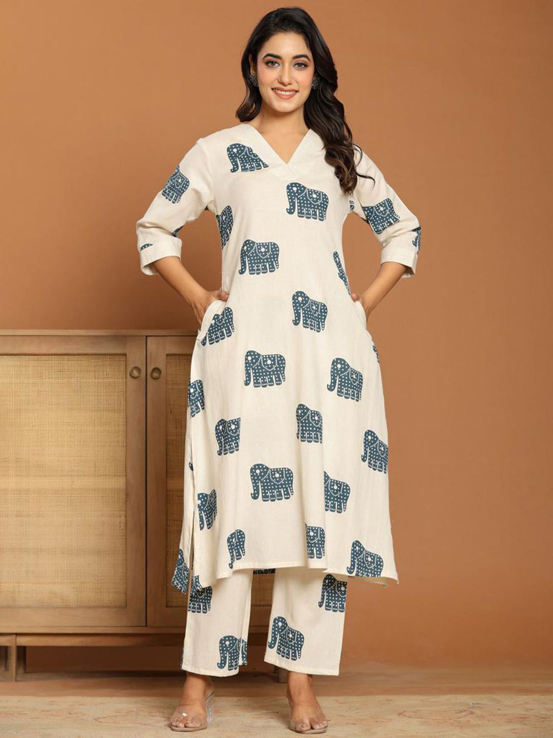 Animal Printed A Line Kurta With Palazzos