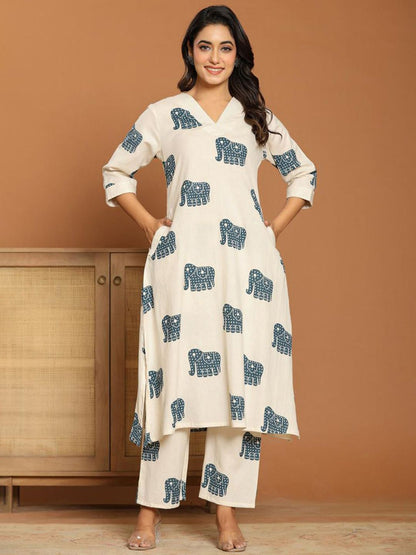 Animal Printed A Line Kurta With Palazzos