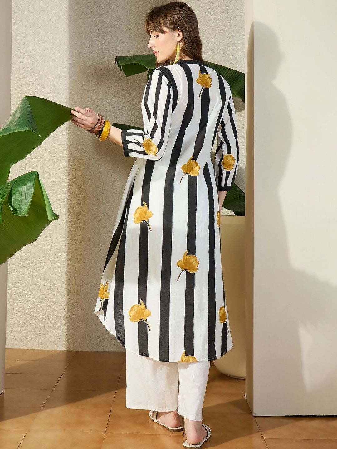 Women Striped Cotton A-Line Kurta with Trouser