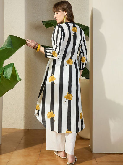 Women Striped Cotton A-Line Kurta with Trouser