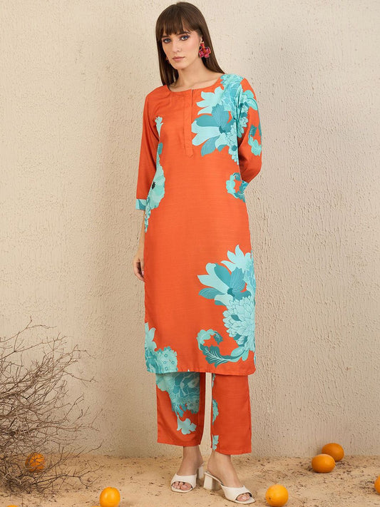 Dhiyona IE Floral Printed Straight Kurta With Trousers