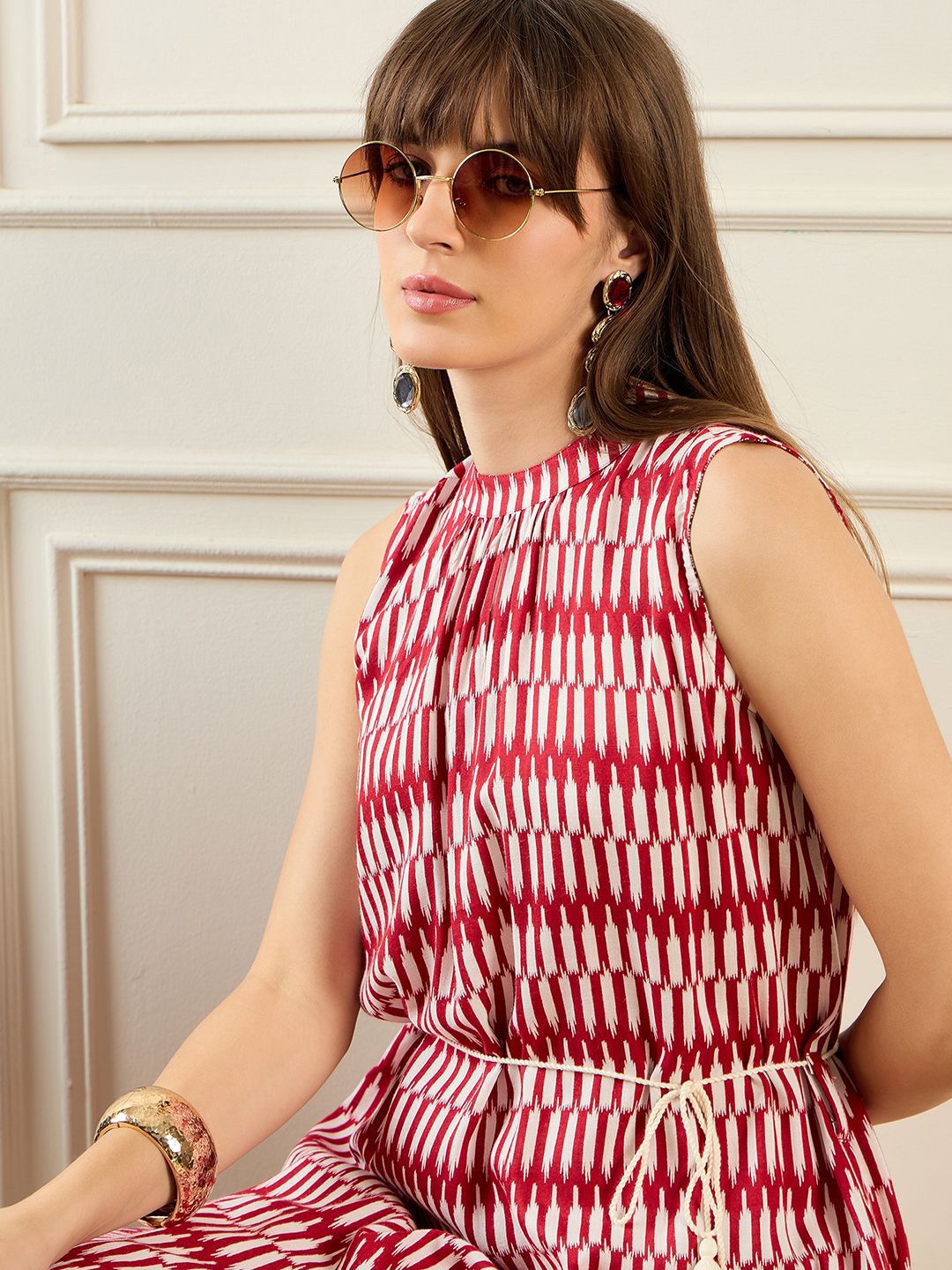 Dhiyona IE Geometric Printed Round Neck A-Line Kurta
