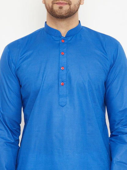 Men's Blue Cotton Straight Kurta Pyjama Set