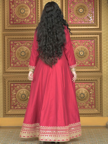 Dhiyona IE Ethnic Motifs Embroidered Liva Anarkali Kurta With Trousers & Dupatta