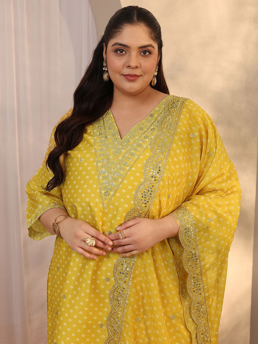 Dhiyona Women's Plus Size Ethnic Motifs Printed Kurta with Trousers & Dupatta