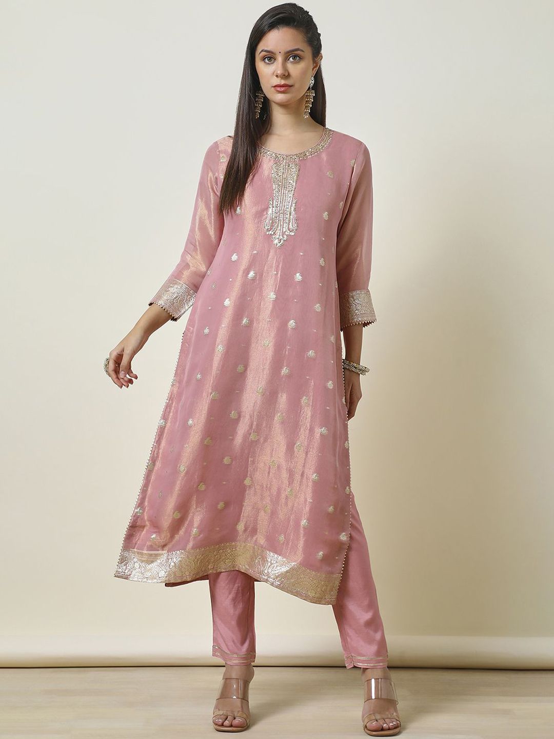 Dhiyona SO Women's Embroidered Beads & Stones Straight Kurta with Trousers & Dupatta