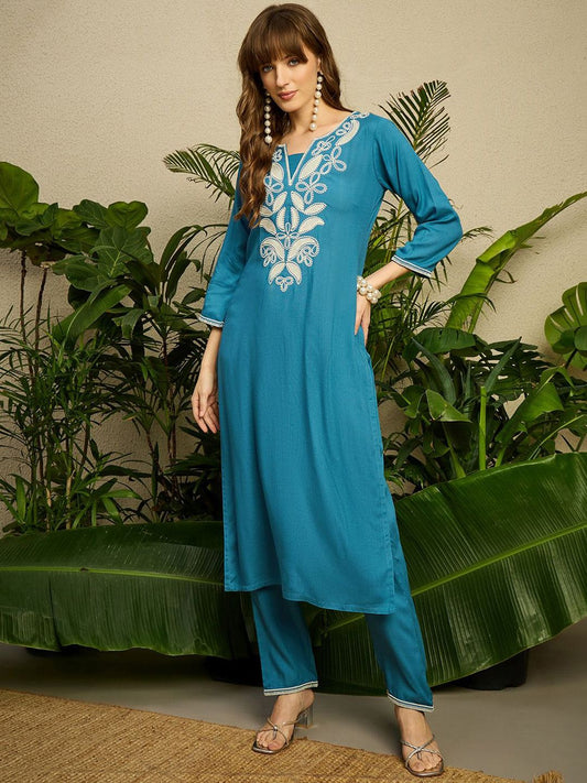 Dhiyona IE Floral Embroidered Top With Trousers Co-Ords